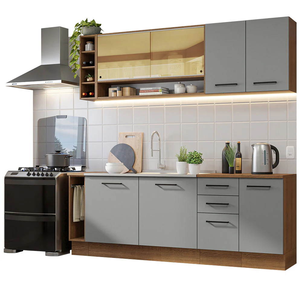 Armário de Cozinha Completa 220cm Rustic/Cinza Agata da Thêmis Madesa - Image 2