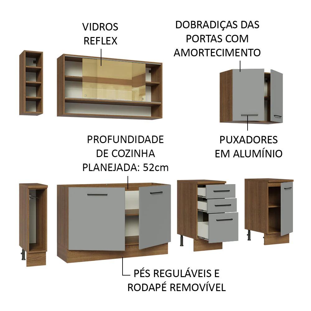 Armário de Cozinha Completa 220cm Rustic/Cinza Agata da Thêmis Madesa - Image 4
