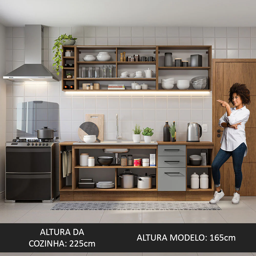 Armário de Cozinha Completa 220cm Rustic/Cinza Agata da Thêmis Madesa - Image 5