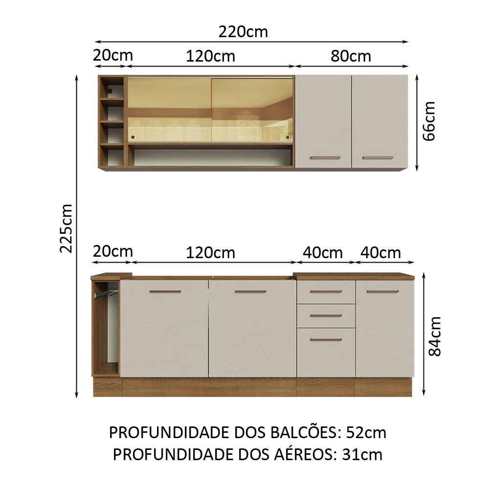 Armário de Cozinha Completa 220cm Rustic/Crema Agata da Thêmis Madesa - Image 3
