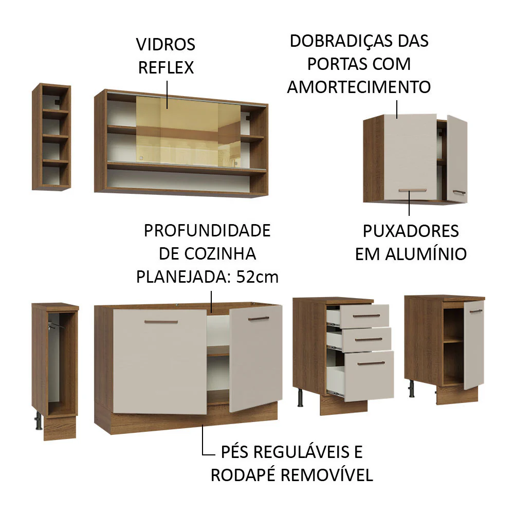 Armário de Cozinha Completa 220cm Rustic/Crema Agata da Thêmis Madesa - Image 4