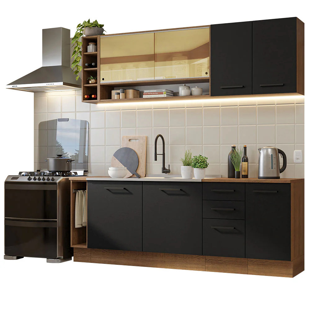 Armário de Cozinha Completa 220cm Rustic/Preto Agata da Thêmis Madesa - Image 2
