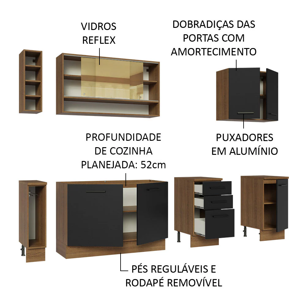 Armário de Cozinha Completa 220cm Rustic/Preto Agata da Thêmis Madesa - Image 4