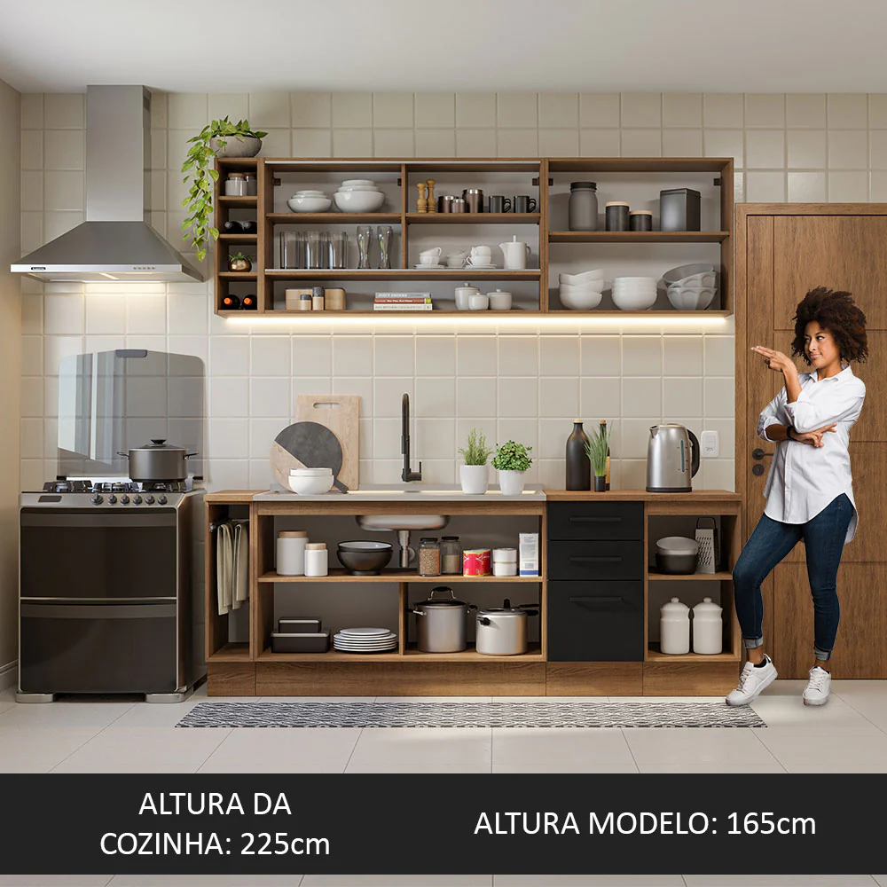 Armário de Cozinha Completa 220cm Rustic/Preto Agata da Thêmis Madesa - Image 5