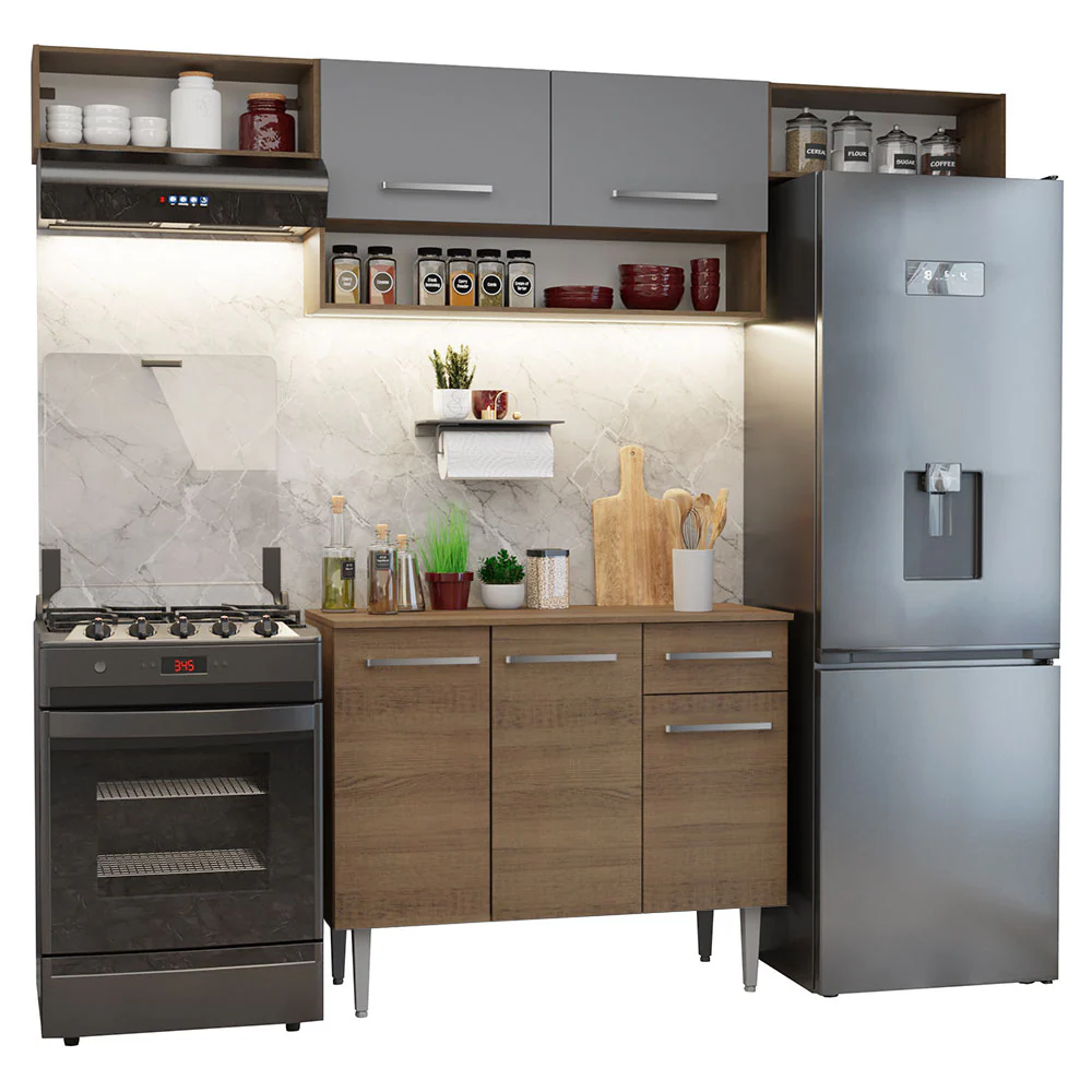 Armário de Cozinha Completa 225cm Rustic/Cinza Emilly Madesa 01 - Image 2