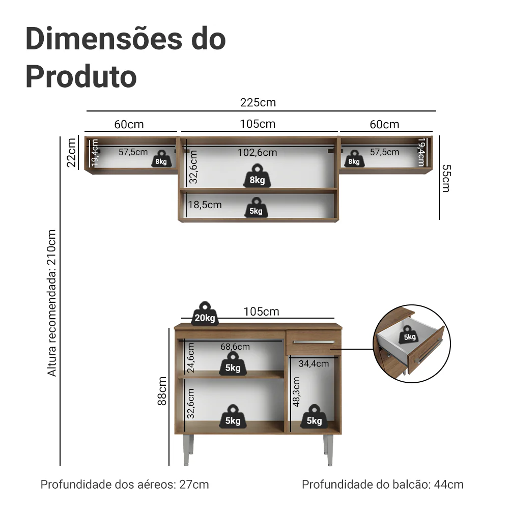 Armário de Cozinha Completa 225cm Rustic Emilly Madesa 01 - Image 3