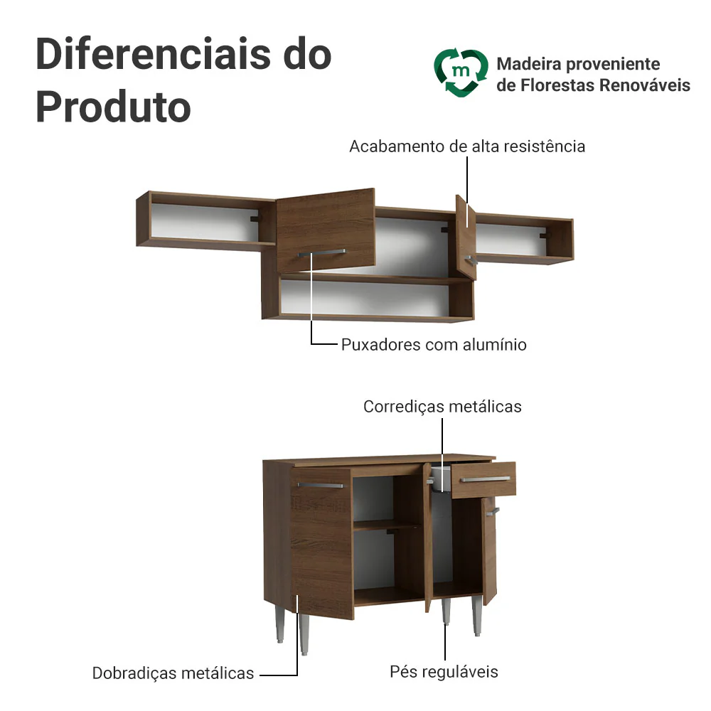 Armário de Cozinha Completa 225cm Rustic Emilly Madesa 01 - Image 4