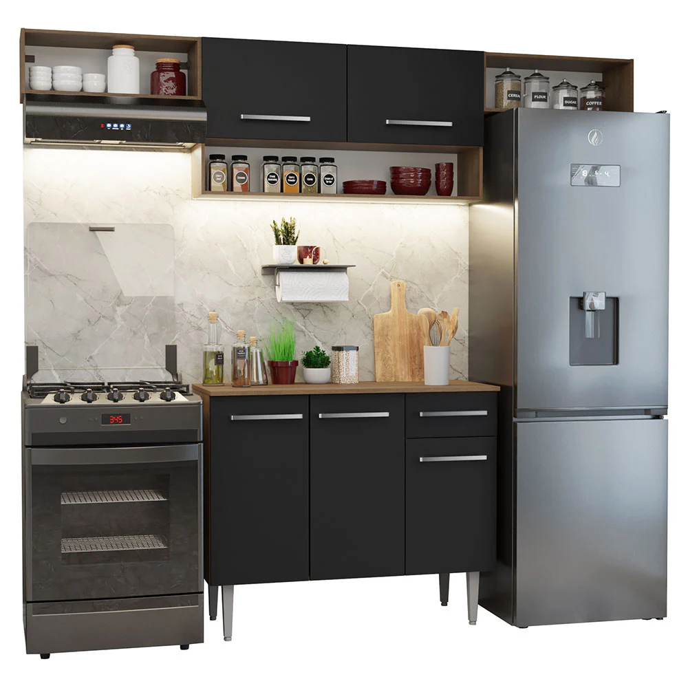 Armário de Cozinha Completa 225cm Rustic/Preto Emilly Madesa 01 - Image 2