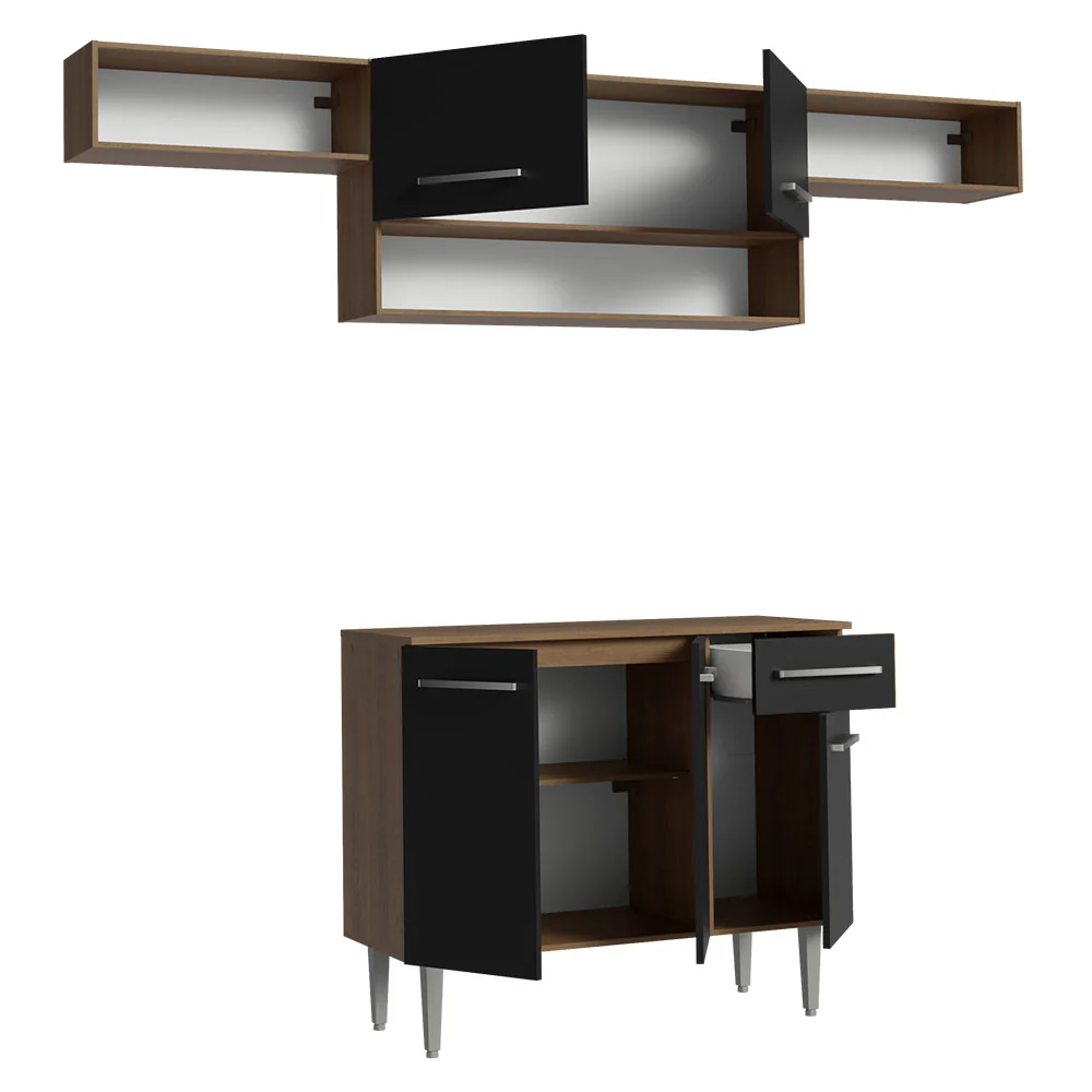 Armário de Cozinha Completa 225cm Rustic/Preto Emilly Madesa 01 - Image 8