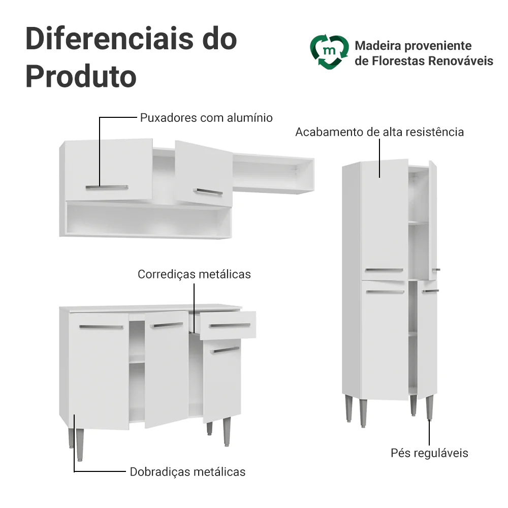 Armário de Cozinha Completa 229cm Branco Emilly Madesa 17 - Image 4
