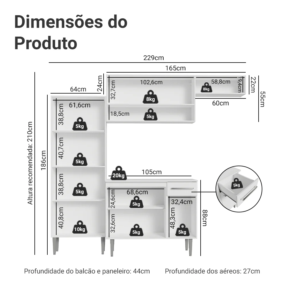 Armário de Cozinha Completa 229cm Branco Emilly Madesa 18 - Image 3