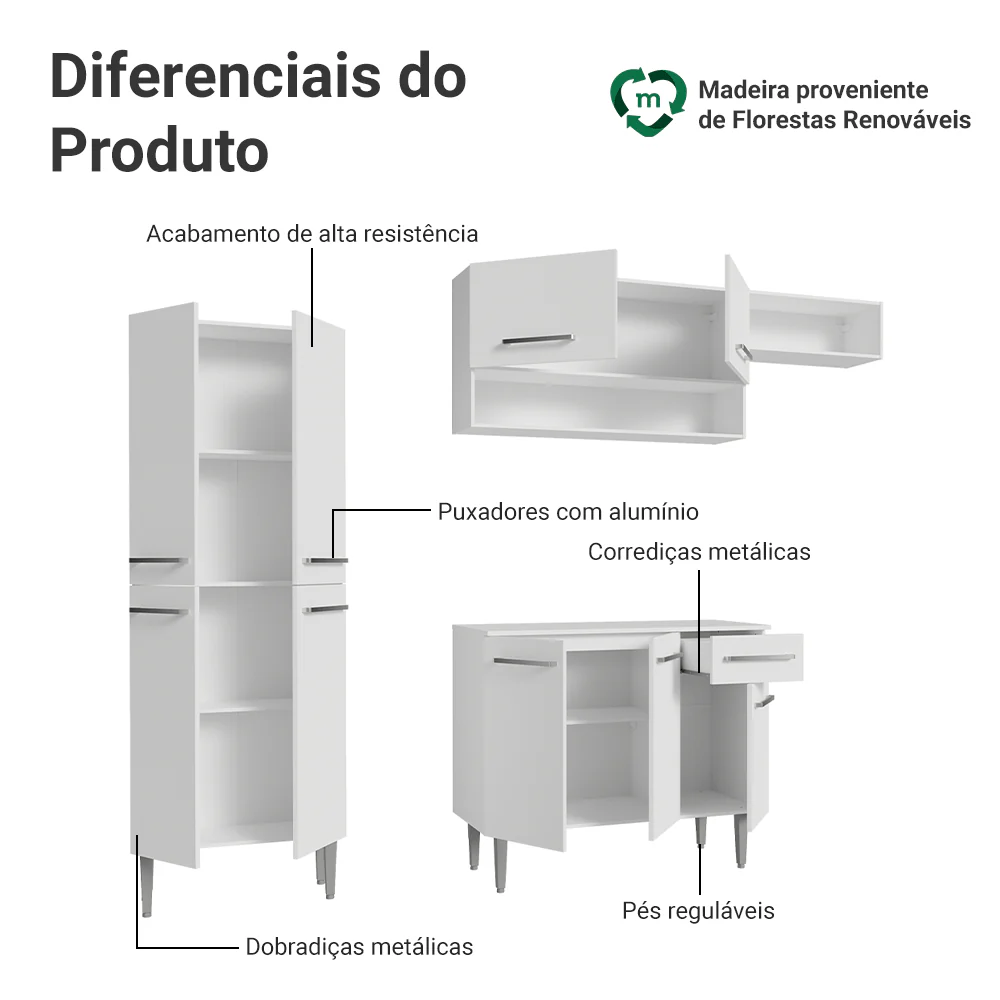 Armário de Cozinha Completa 229cm Branco Emilly Madesa 18 - Image 4