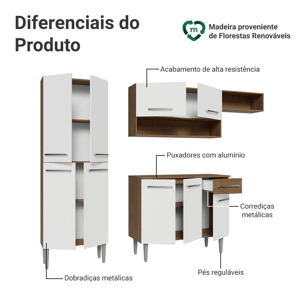 Armário de Cozinha Completa 229cm Rustic/Branco Emilly Madesa 016 - Image 4