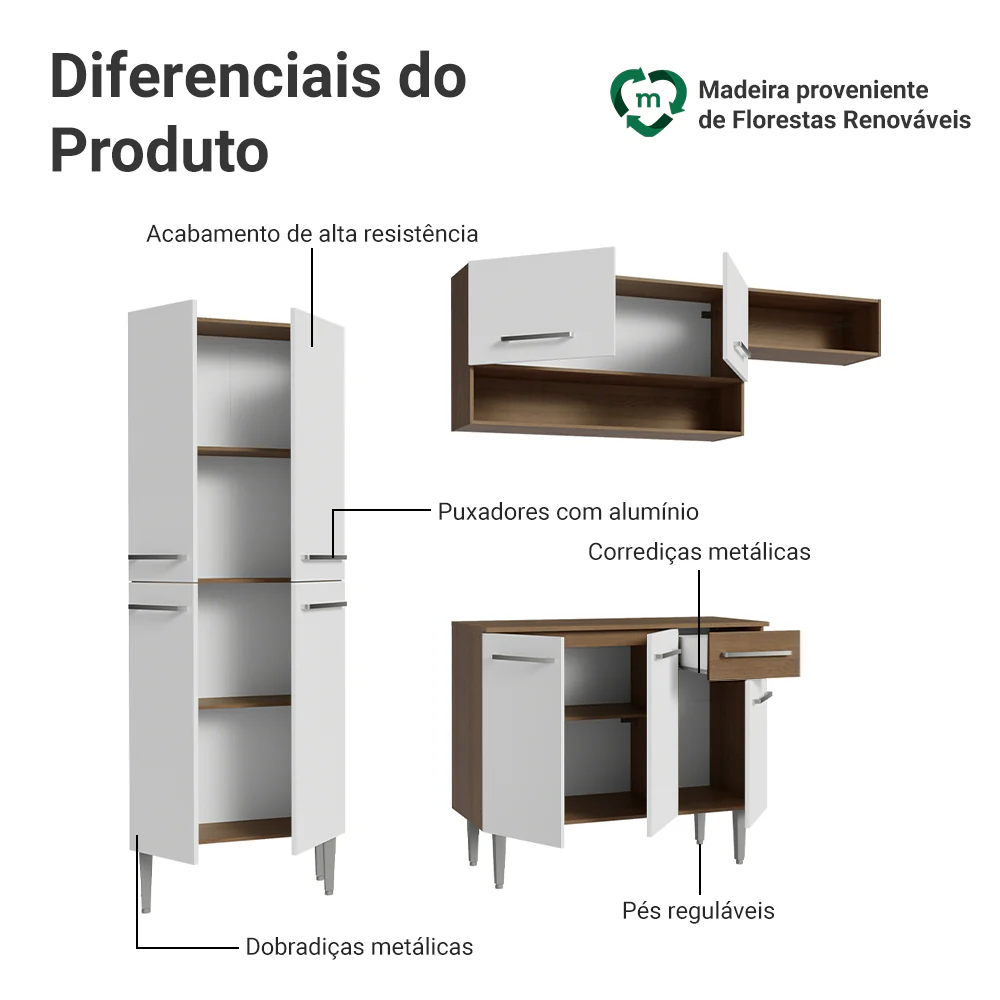 Armário de Cozinha Completa 229cm Rustic/Branco Emilly Madesa 18 - Image 4