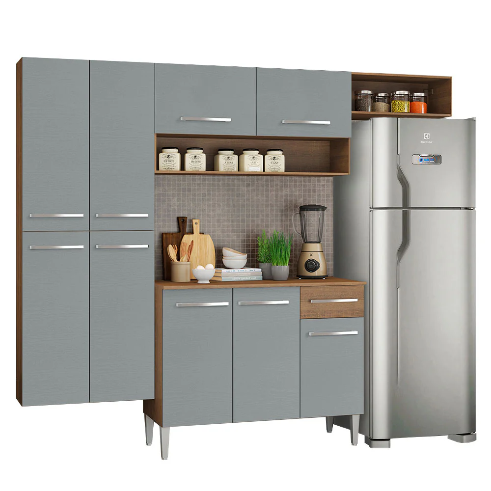 Armário de Cozinha Completa 229cm Rustic/Cinza Emilly Fit Madesa - Image 2