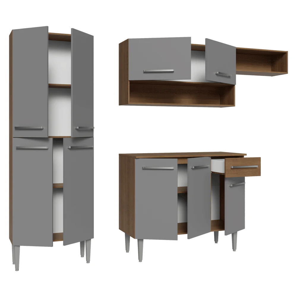 Armário de Cozinha Completa 229cm Rustic/Cinza Emilly Madesa 016 - Image 8