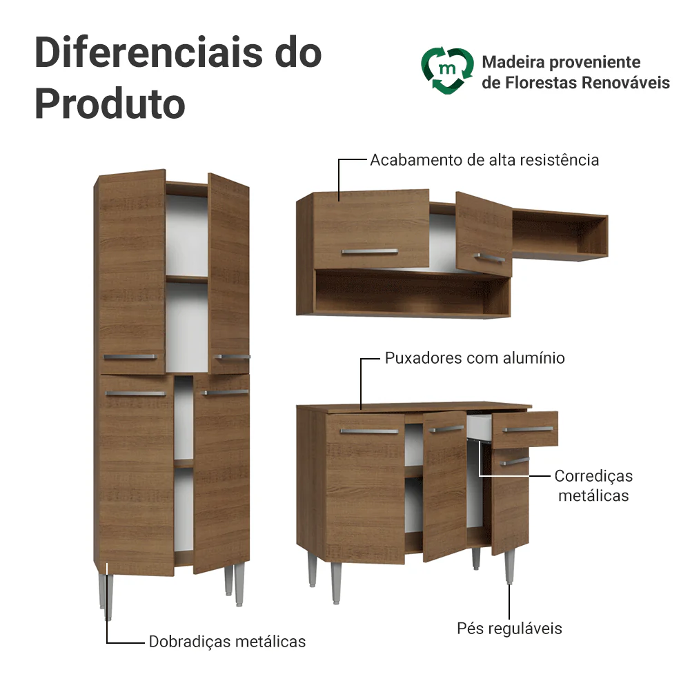 Armário de Cozinha Completa 229cm Rustic Emilly Madesa 016 - Image 4