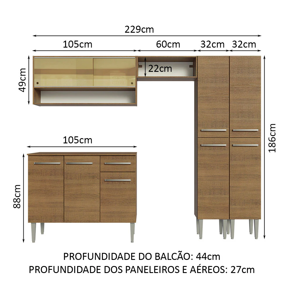 Armário de Cozinha Completa 229cm Rustic Emilly Madesa 04 - Image 3