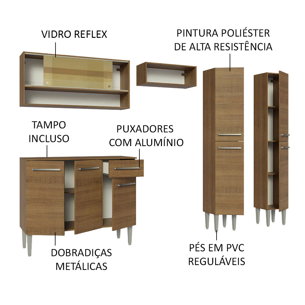 Armário de Cozinha Completa 229cm Rustic Emilly Madesa 04 - Image 4