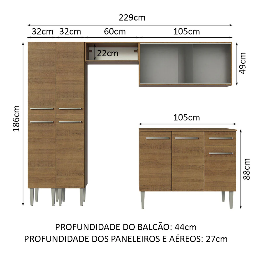 Armário de Cozinha Completa 229cm Rustic Emilly Madesa 05 - Image 3