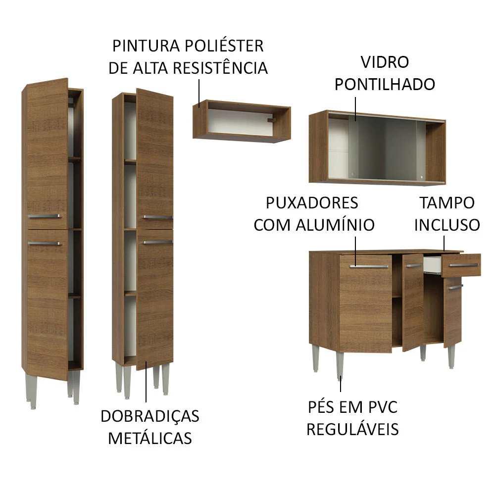 Armário de Cozinha Completa 229cm Rustic Emilly Madesa 05 - Image 4