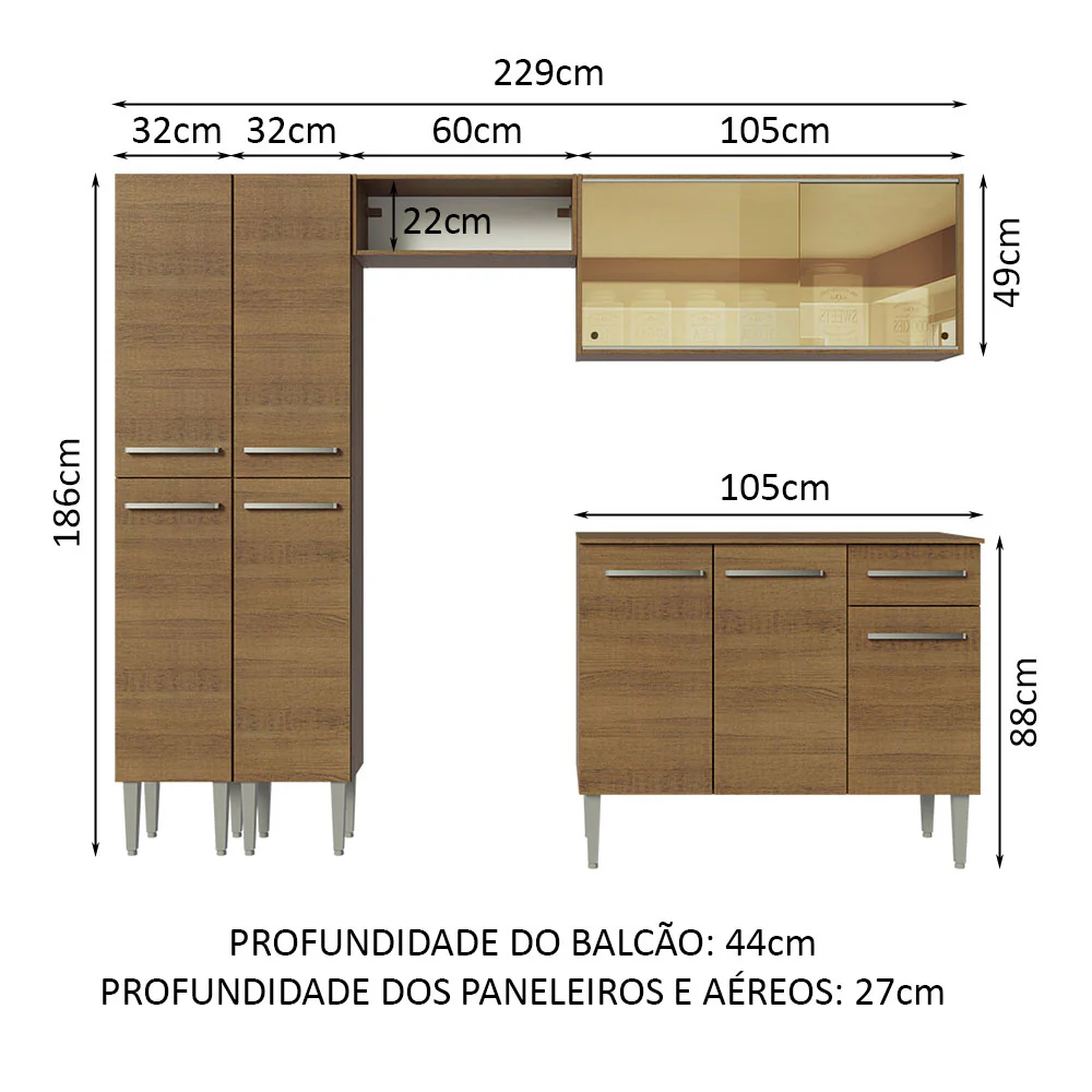 Armário de Cozinha Completa 229cm Rustic Emilly Madesa 06 - Image 3