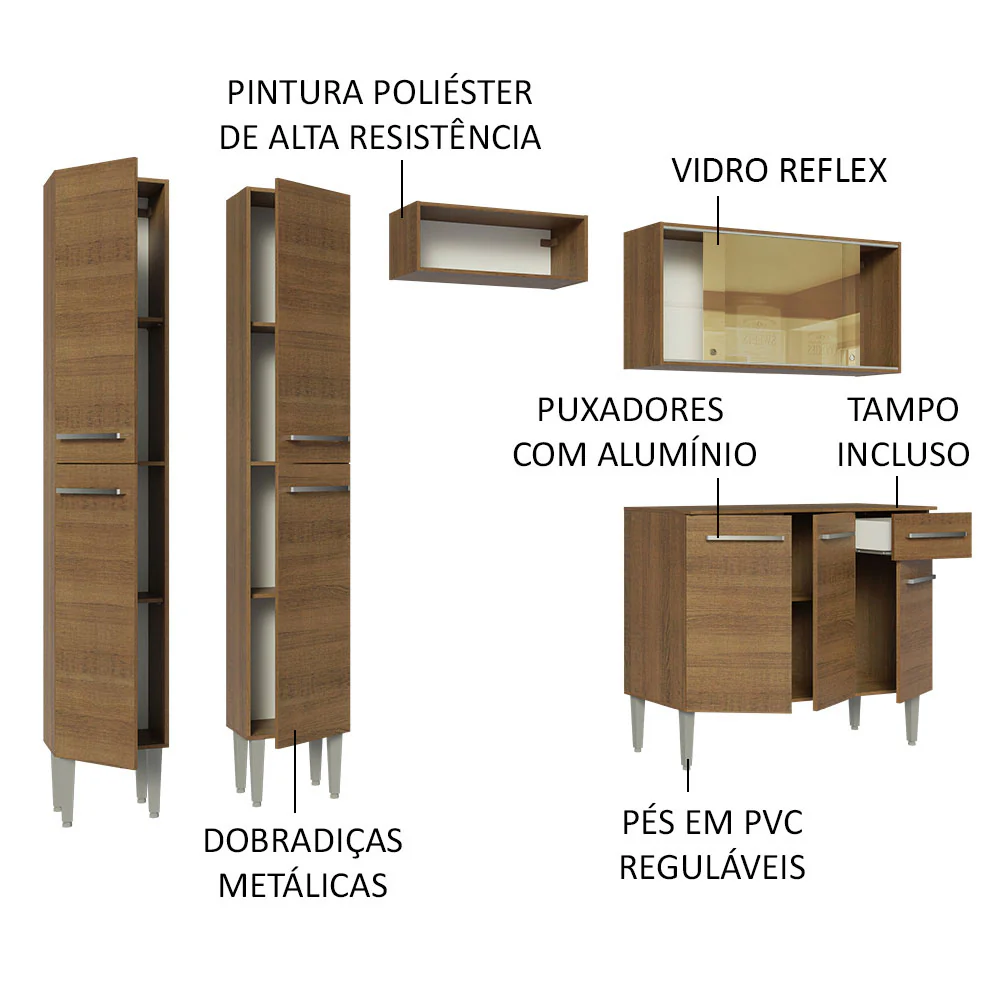 Armário de Cozinha Completa 229cm Rustic Emilly Madesa 06 - Image 4