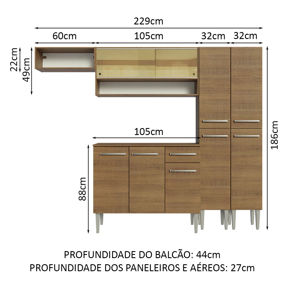Armário de Cozinha Completa 229cm Rustic Emilly Madesa 07 - Image 3