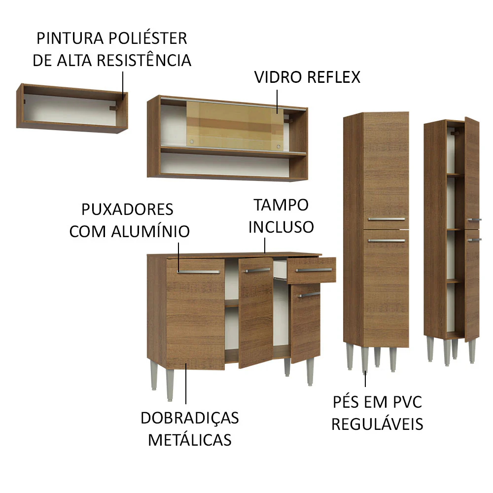 Armário de Cozinha Completa 229cm Rustic Emilly Madesa 07 - Image 4
