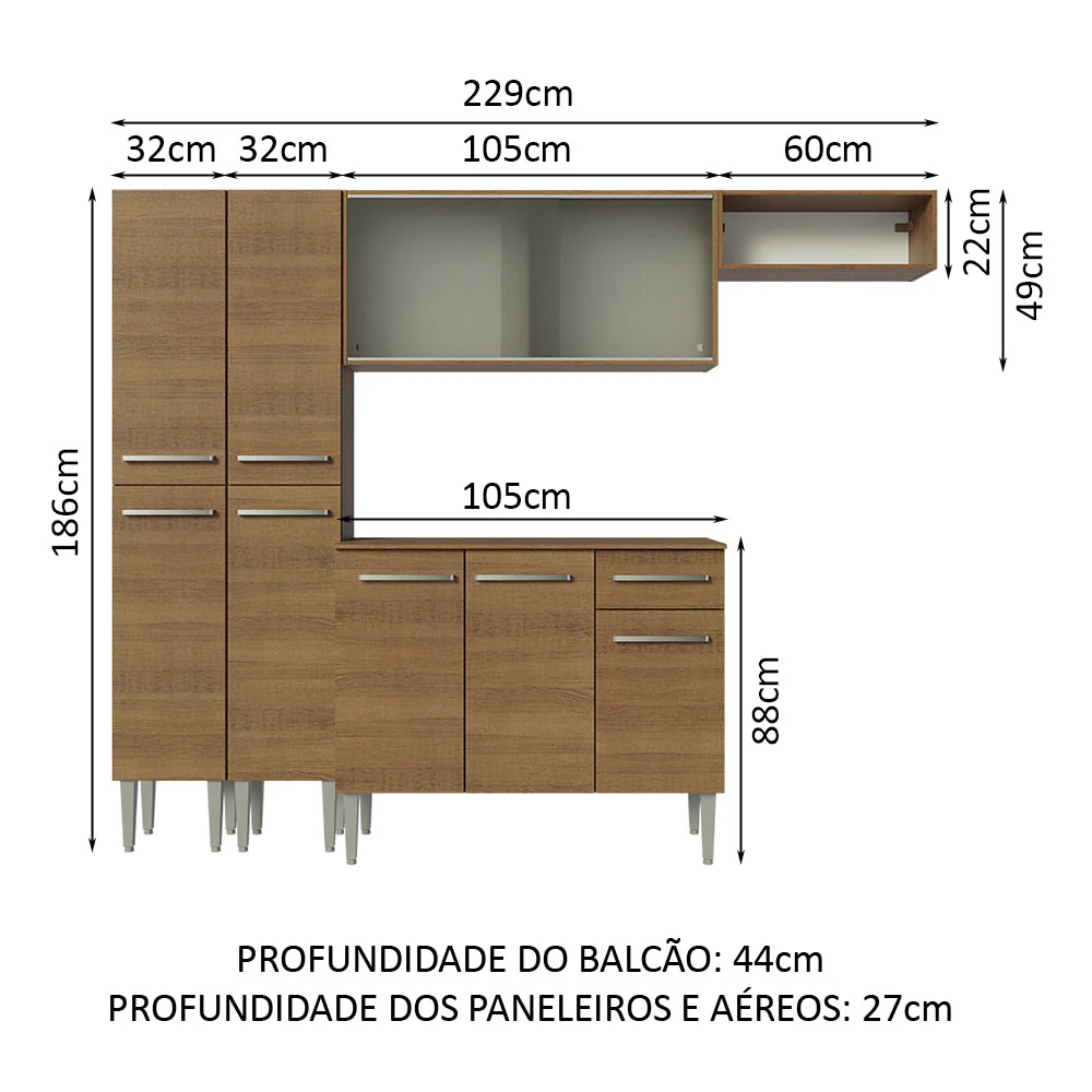 Armário de Cozinha Completa 229cm Rustic Emilly Madesa 08 - Image 3