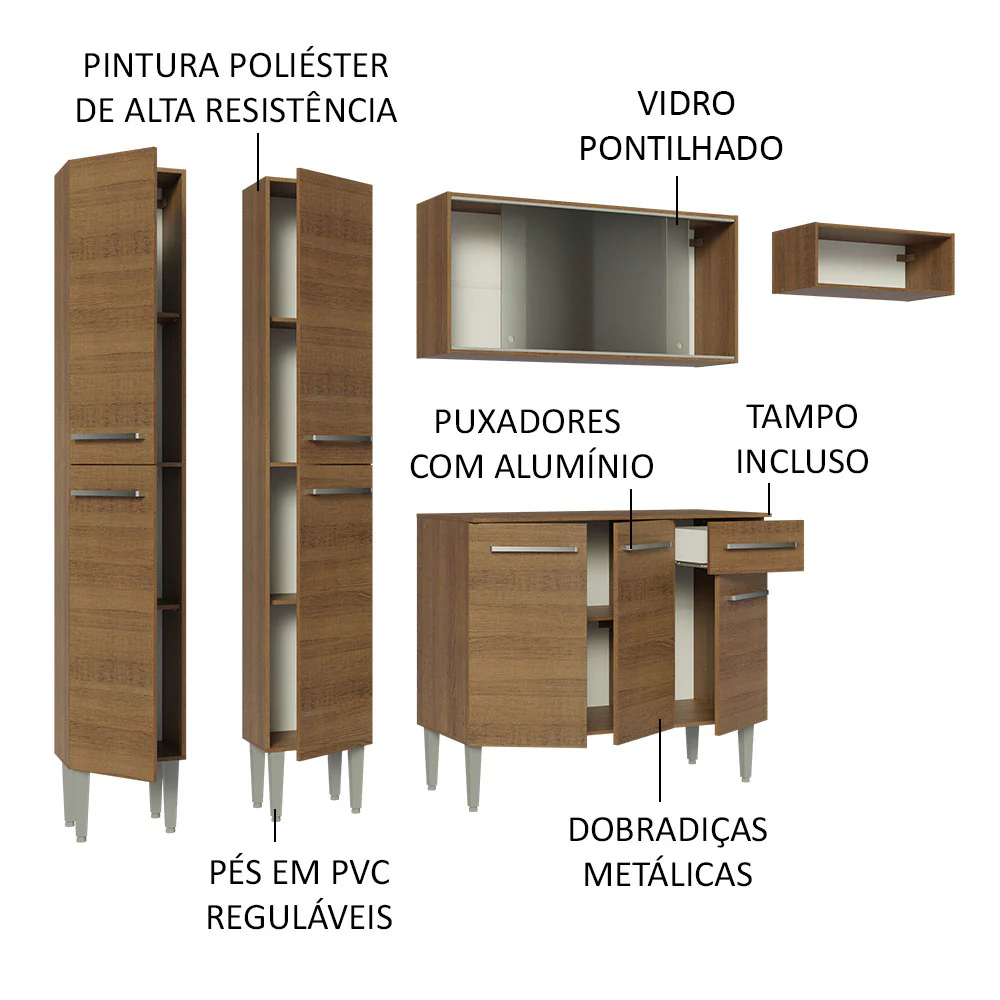 Armário de Cozinha Completa 229cm Rustic Emilly Madesa 08 - Image 4