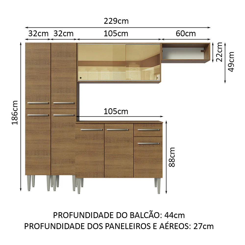 Armário de Cozinha Completa 229cm Rustic Emilly Madesa 09 - Image 3