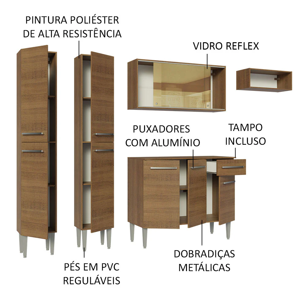 Armário de Cozinha Completa 229cm Rustic Emilly Madesa 09 - Image 4