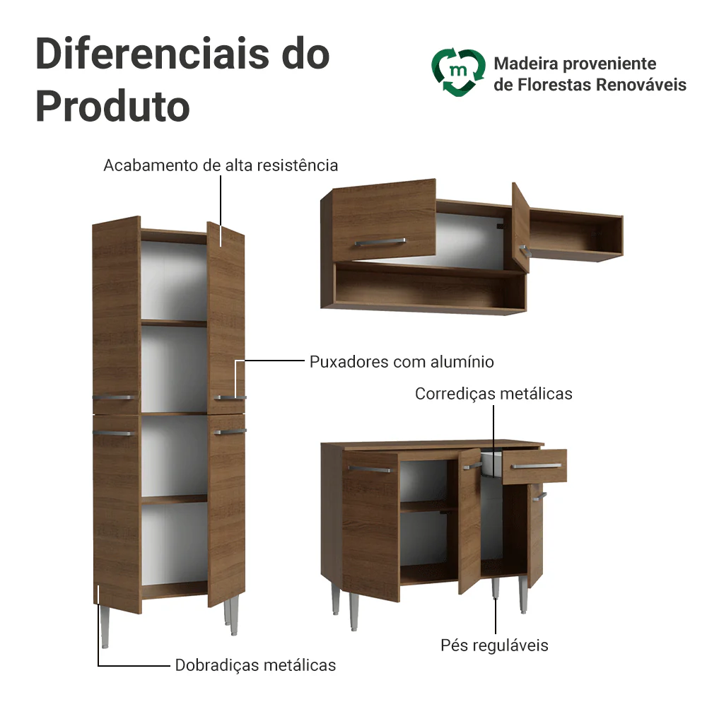 Armário de Cozinha Completa 229cm Rustic Emilly Madesa 18 - Image 4