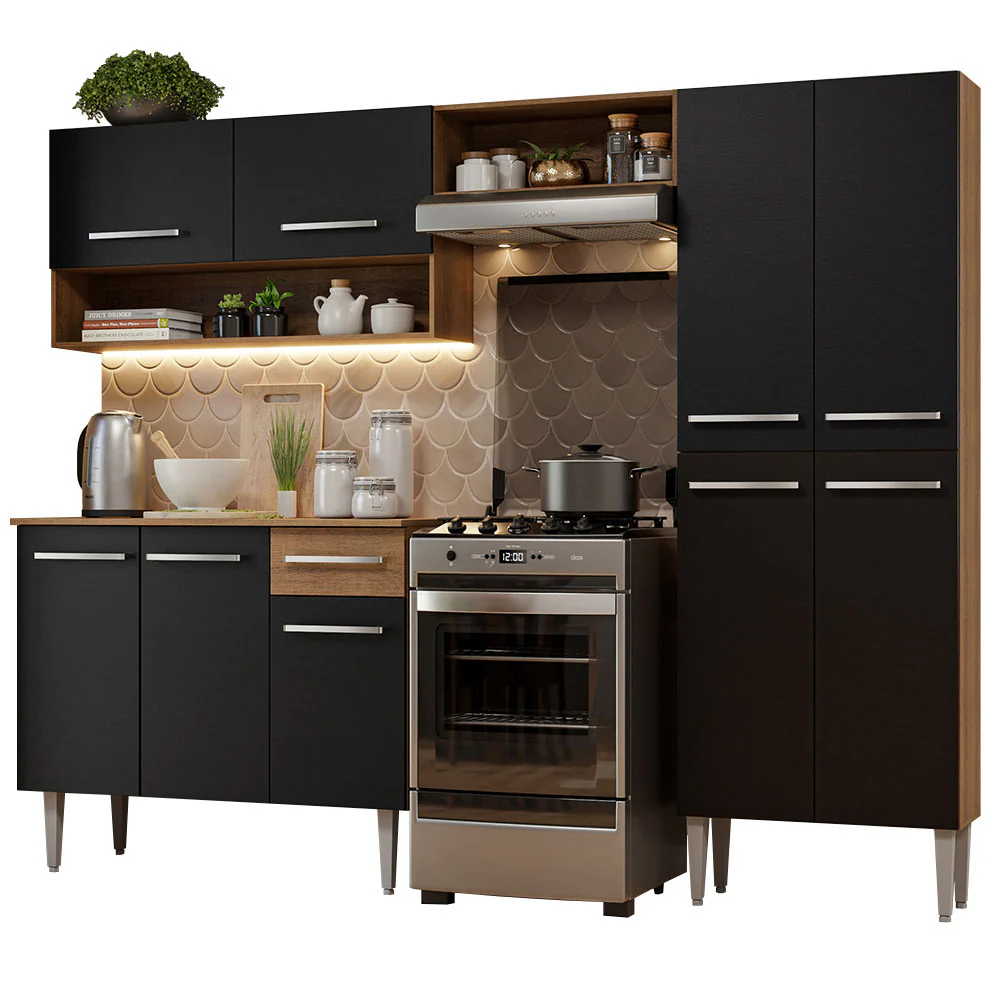 Armário de Cozinha Completa 229cm Rustic/Preto Emilly Madesa 02 XT - Image 2