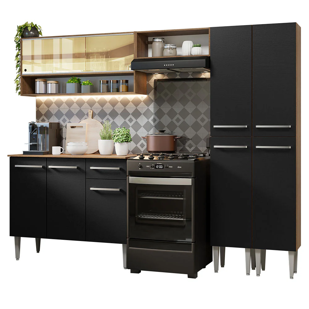 Armário de Cozinha Completa 229cm Rustic/Preto Emilly Madesa 04 - Image 2