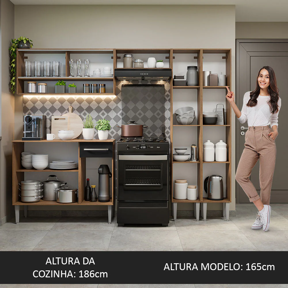 Armário de Cozinha Completa 229cm Rustic/Preto Emilly Madesa 04 - Image 5