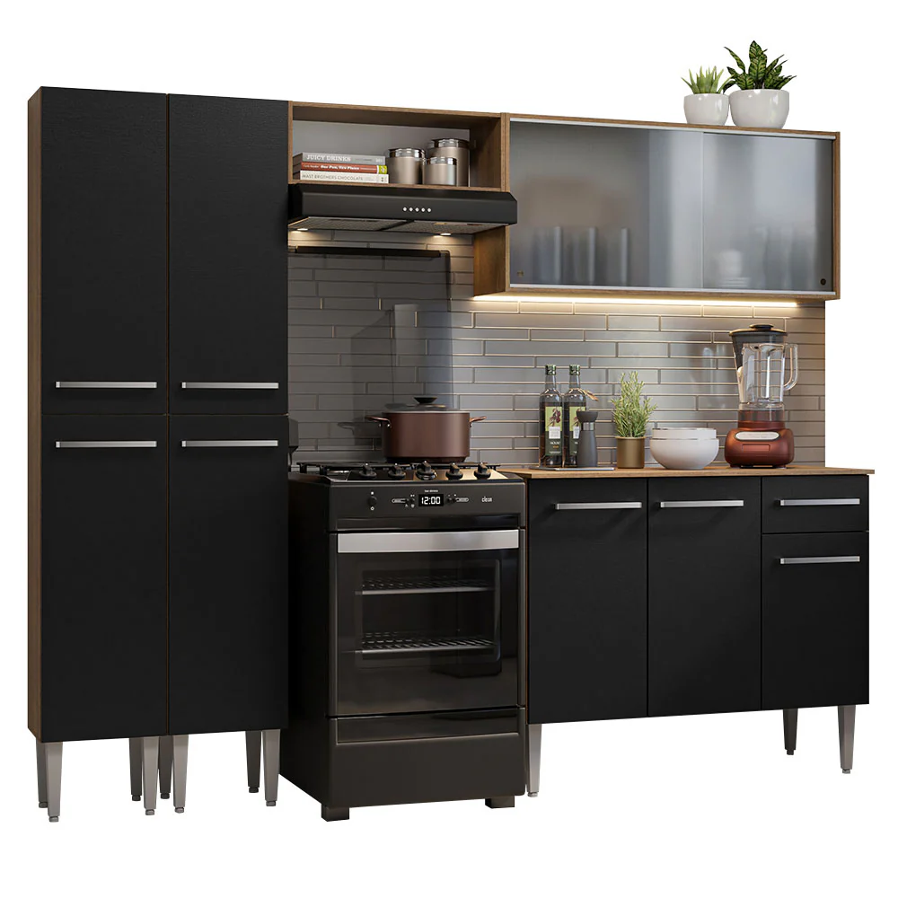 Armário de Cozinha Completa 229cm Rustic/Preto Emilly Madesa 05 - Image 2
