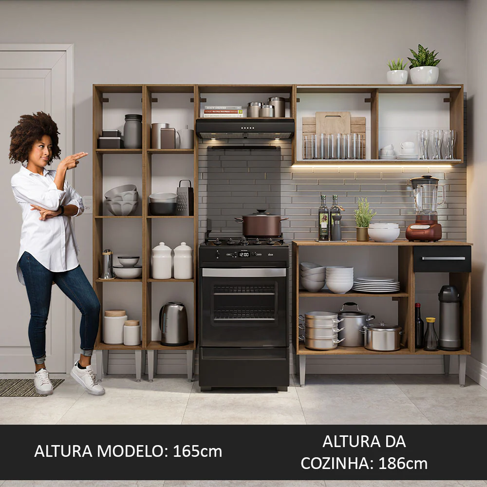 Armário de Cozinha Completa 229cm Rustic/Preto Emilly Madesa 05 - Image 5