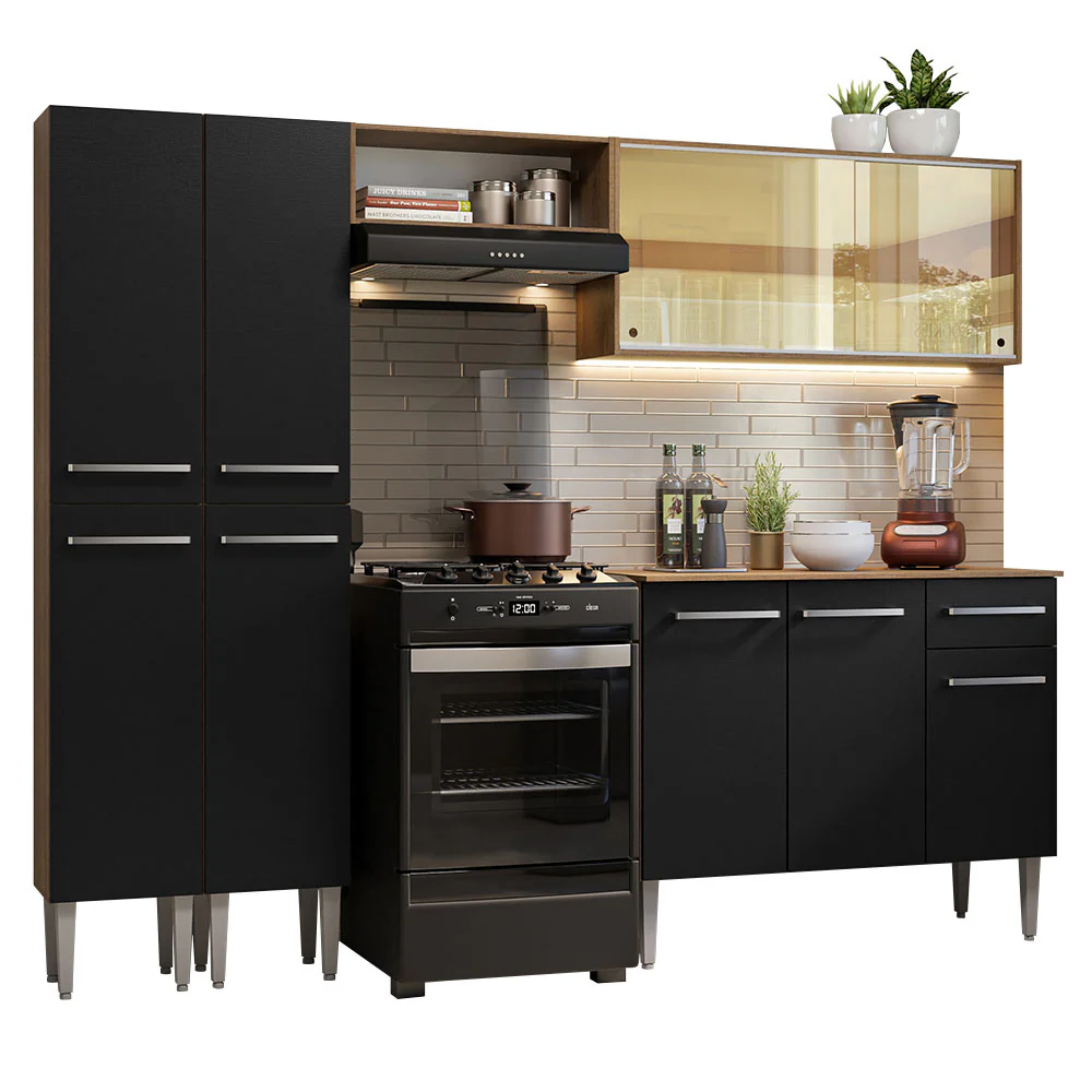 Armário de Cozinha Completa 229cm Rustic/Preto Emilly Madesa 06 - Image 2