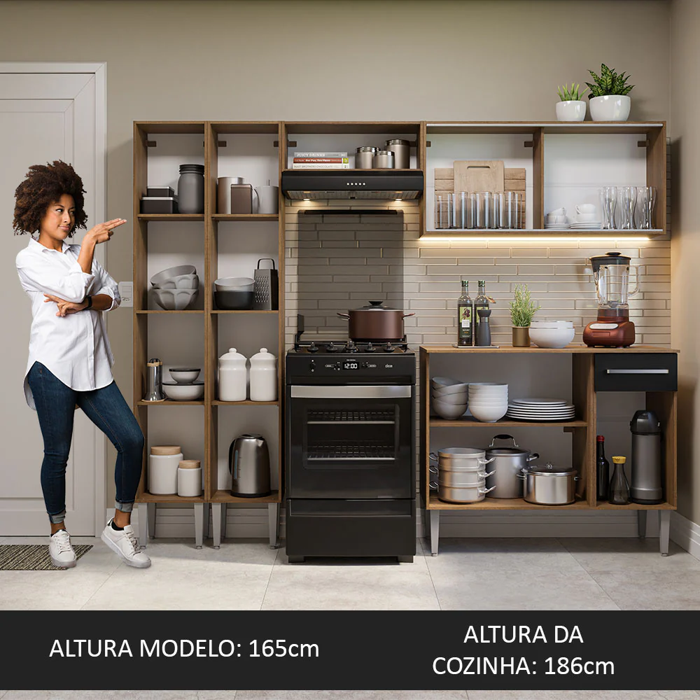Armário de Cozinha Completa 229cm Rustic/Preto Emilly Madesa 06 - Image 5