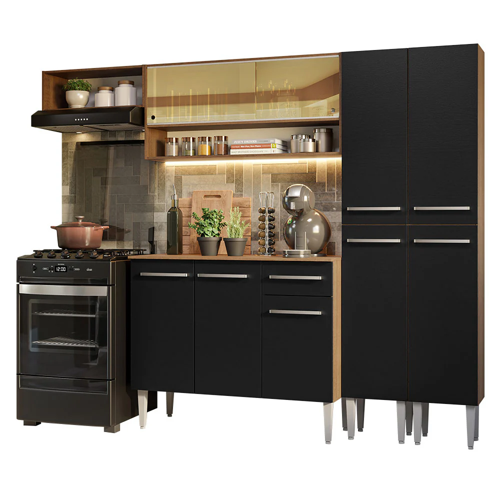 Armário de Cozinha Completa 229cm Rustic/Preto Emilly Madesa 07 - Image 2
