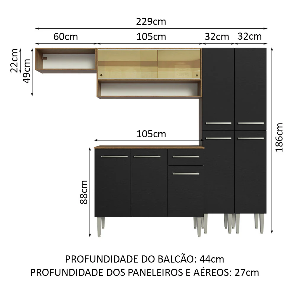 Armário de Cozinha Completa 229cm Rustic/Preto Emilly Madesa 07 - Image 3