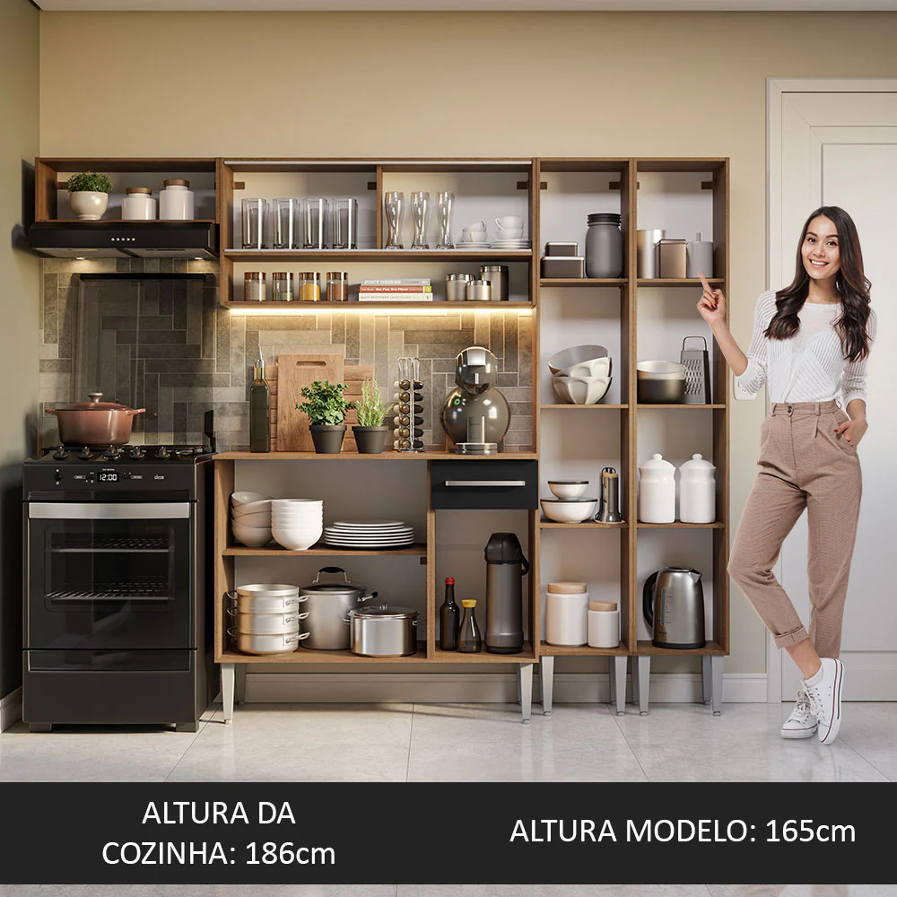 Armário de Cozinha Completa 229cm Rustic/Preto Emilly Madesa 07 - Image 5
