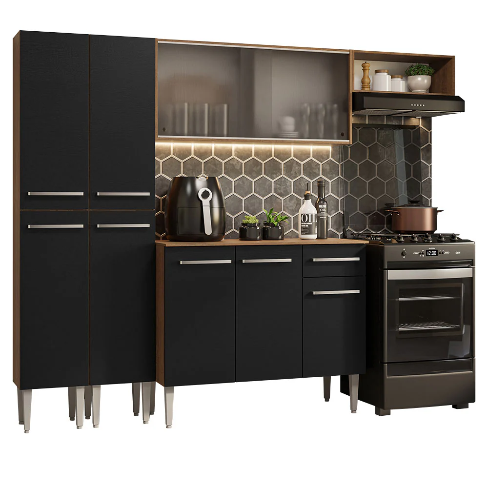 Armário de Cozinha Completa 229cm Rustic/Preto Emilly Madesa 08 - Image 2