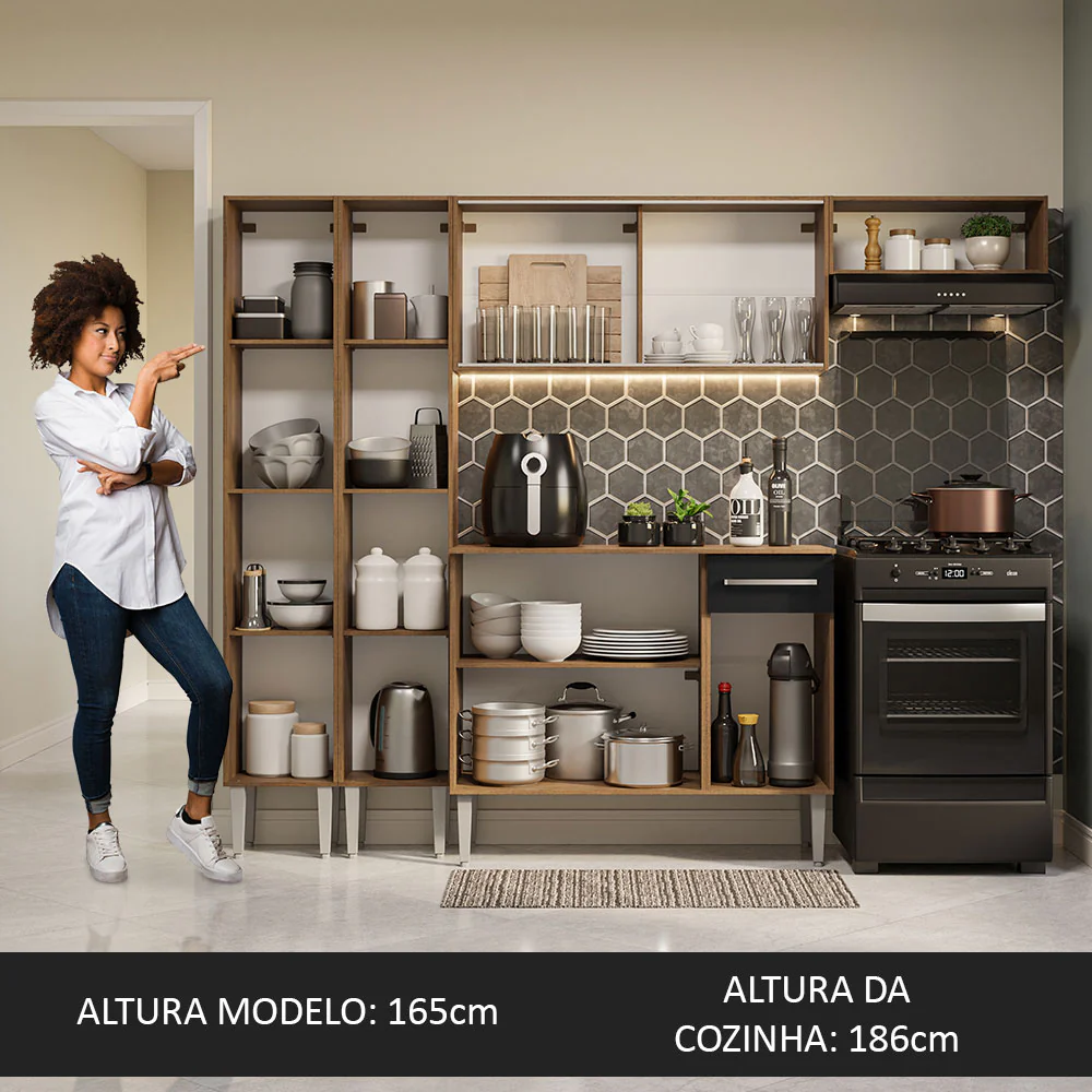 Armário de Cozinha Completa 229cm Rustic/Preto Emilly Madesa 08 - Image 5