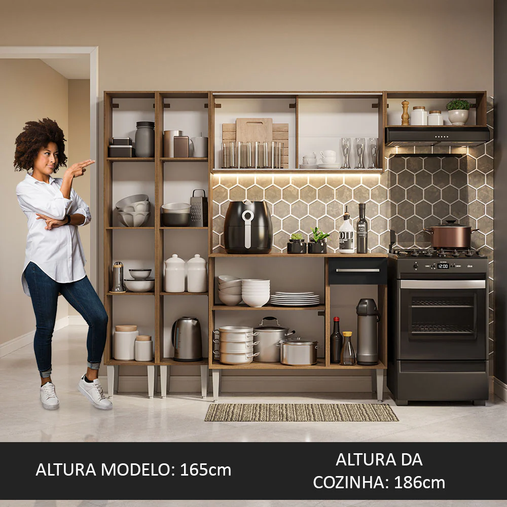Armário de Cozinha Completa 229cm Rustic/Preto Emilly Madesa 09 - Image 5