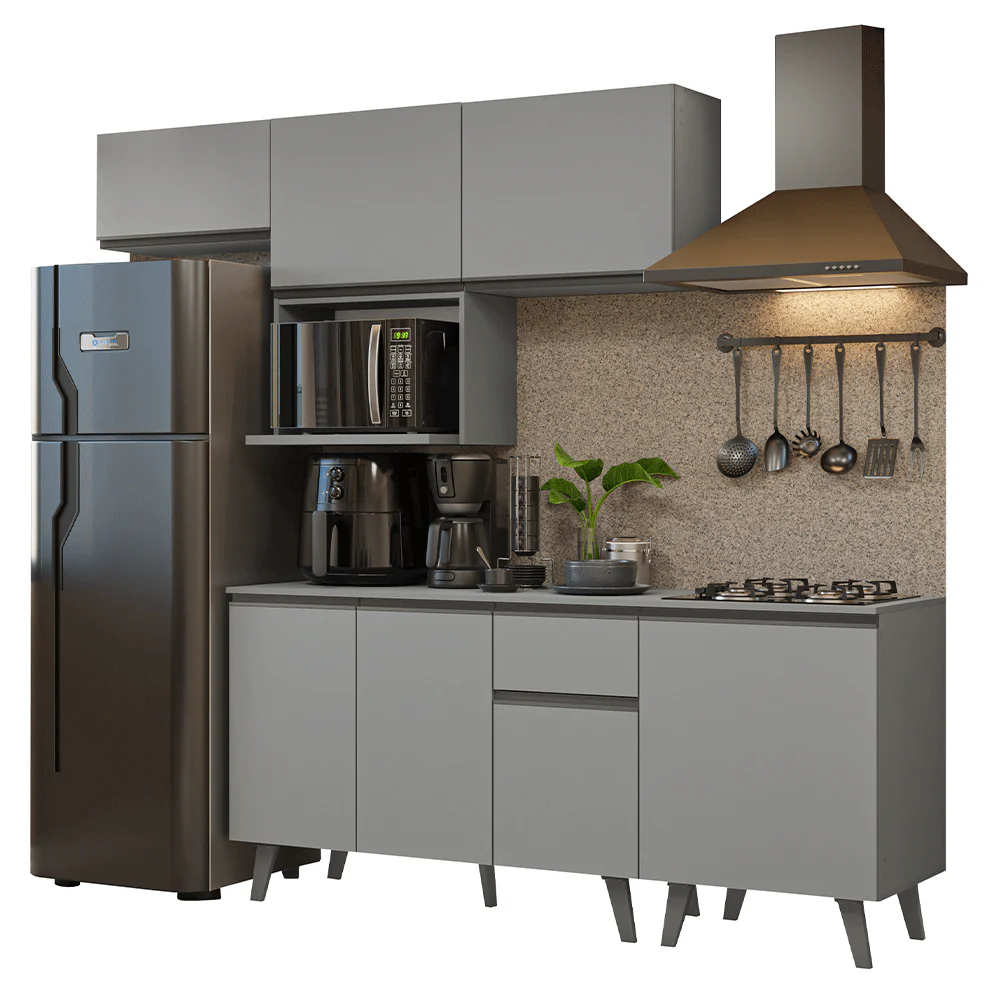 Armário de Cozinha Completa 240 cm Cinza Nice Madesa 06 - Image 2