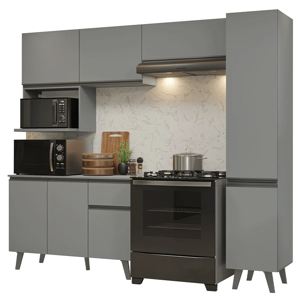 Armário de Cozinha Completa 240 cm Cinza Nice Madesa 08 - Image 2