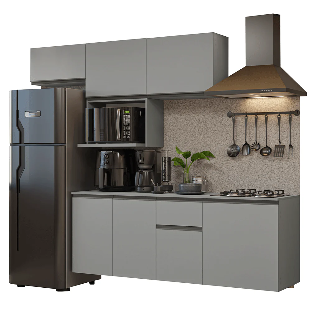 Armário de Cozinha Completa 240 cm Suspensa Cinza Nice Madesa 07 - Image 2
